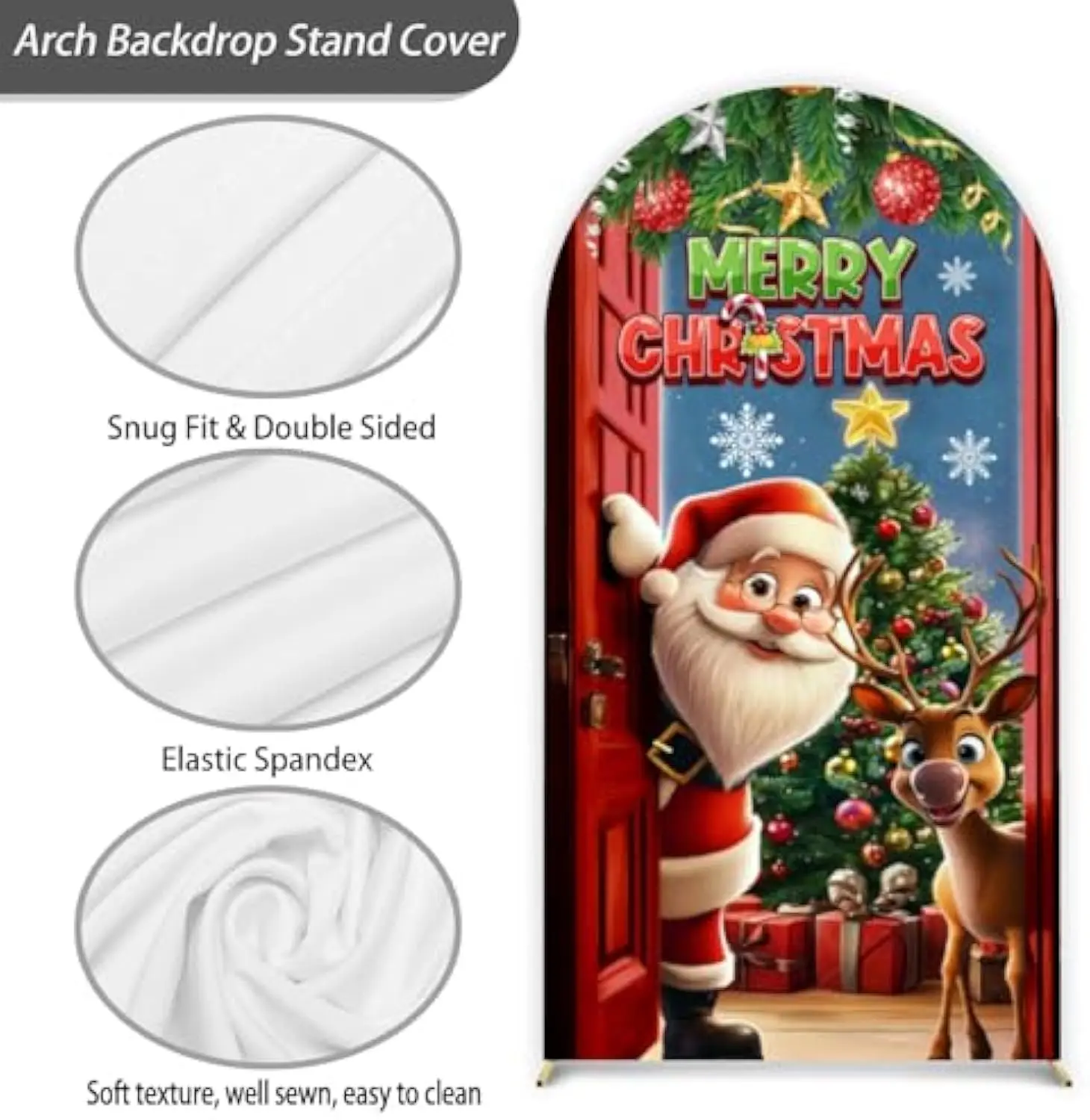VIKAMA 메리 크리스마스 아치 배경 스탠드 커버 레드 아치 벽 배경 크리스마스 데이 라운드 탑 커버 겨울 크리스마스 파티