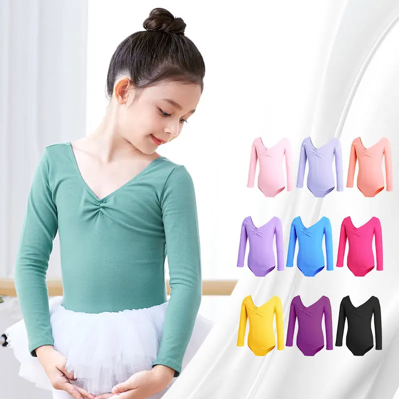 أطفال بنات الباليه ثياب طويلة الأكمام الجمباز يوتار الرقص ارتداءها طفل أزياء رقص فستان الباليه ملابس تدريب الرقص