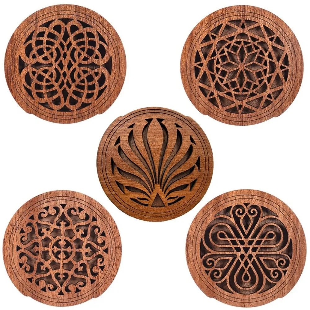 Wood Guitar Soundhole Cover Decorative Cutout Round Shape Acoustic Guitar Soundhole Cover Carved Pattern Anti-Feedback