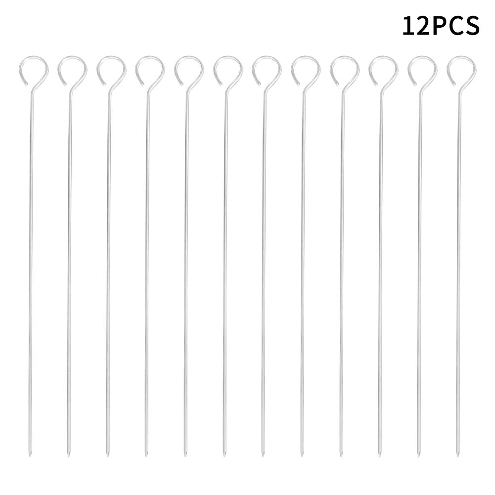 12 Stuks Kabab Stick Bbq Spies Rond Roestvrij Staal Koken Lange Vleesoven Keuken Buiten Picknick Groente Gemakkelijk Schoon Herbruikbaar