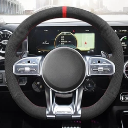 Hand-Stitched Car Accessories Genuine Leather Suede Braid Car Steering Wheel Cover For Mercedes-Benz AMG C43 E53 S63 GLE G63