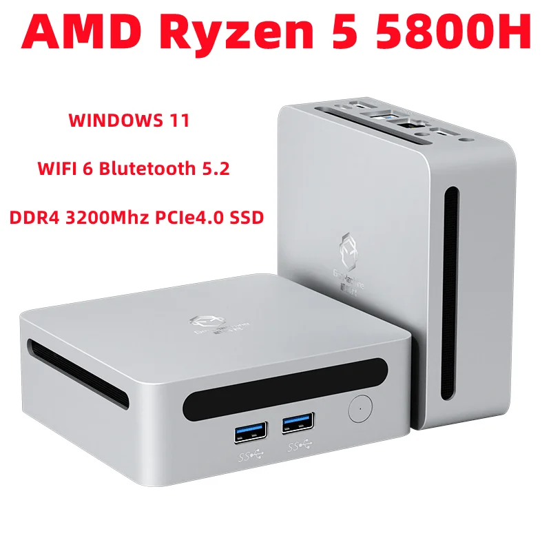 SZBOX AMD Ryzen 7 5800H MINI PC Windows 11 DDR4 3200Mhz PCIe 4.0 SSD WIFI 6 Bluetooth 5.2 Gaming Desk Computer 4K HD 1000 LAN