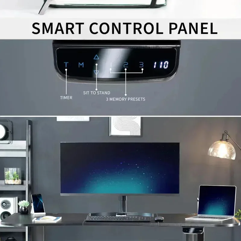 QAZ8-مكتب الذاكرة القابل للتعديل بارتفاع 63 × 32 بوصة. سطح الطاولة الأسود. الإطار الأسود. شاشة تعمل باللمس وحدة تحكم محددة مسبقا