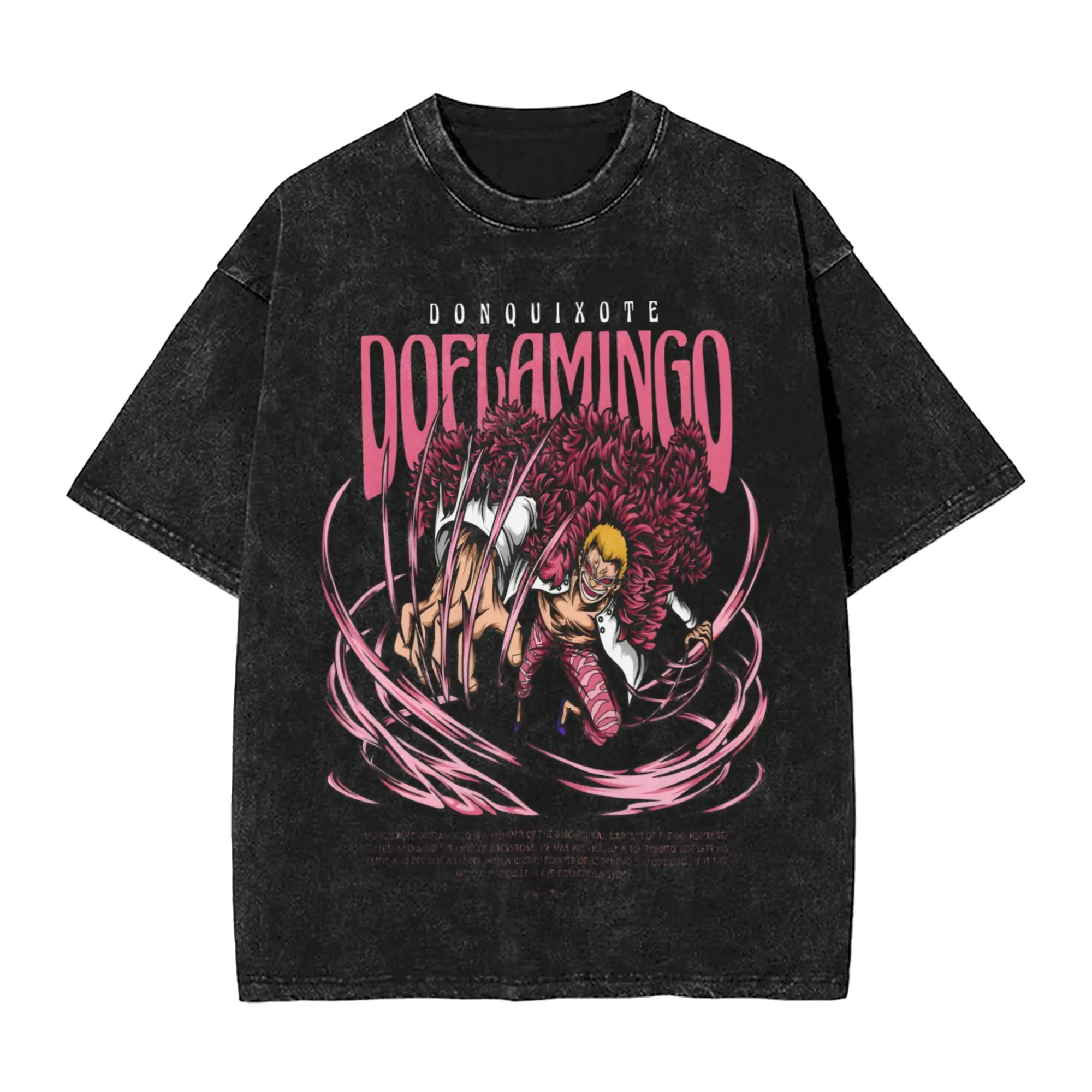 Donquixote Doflamingo Men T Shirts Washed Ones Pieces Humorous Tee Shirt Short Sleeve Crew Neck T-Shirt Pure Cotton Plus Size