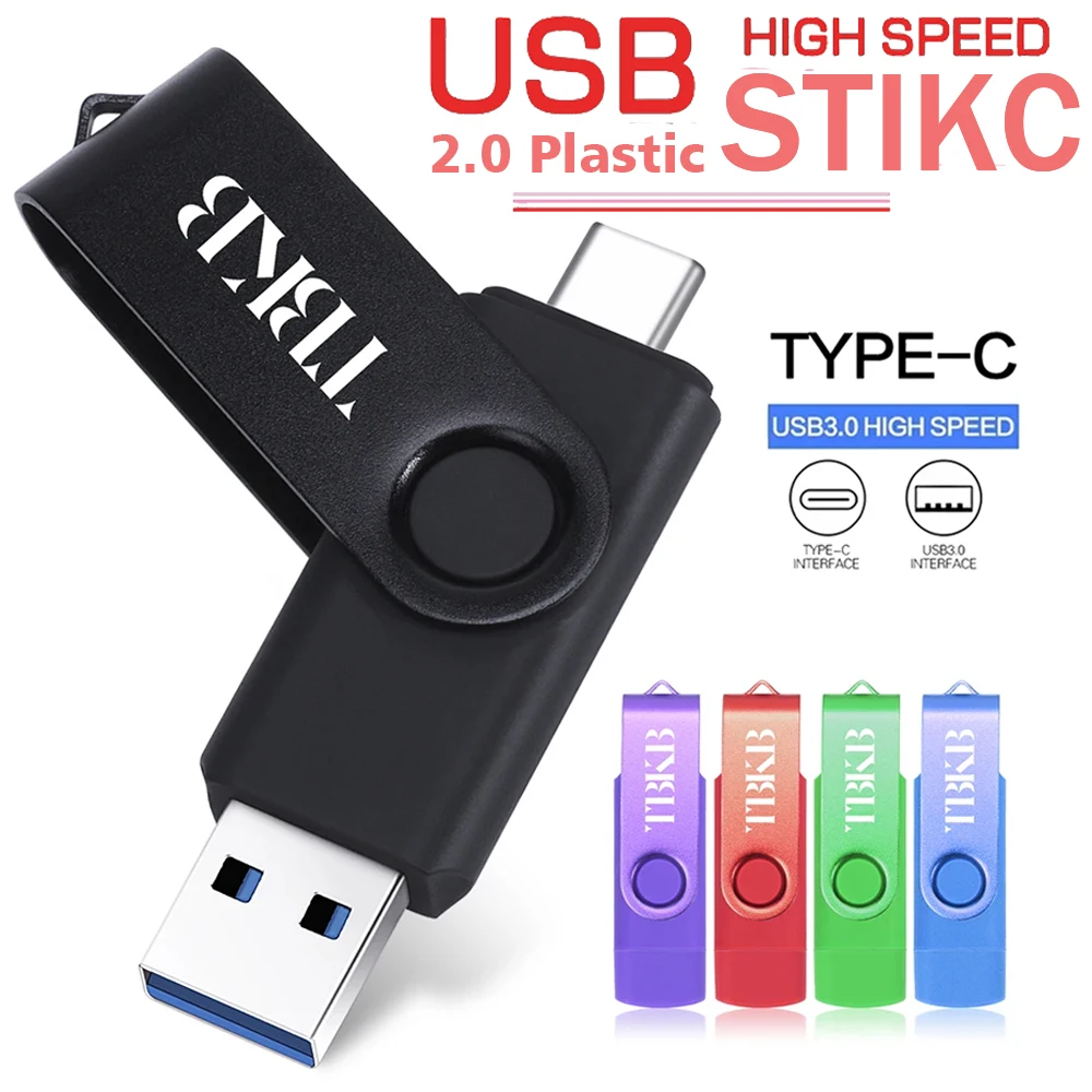 Type-C Metal USB 3.0 Flash Memory 64GB 32GB High-speed 16GB 8GB 2 IN 1 360° Rotate Freely USB Flash Stick Pen Drive Memory Stick