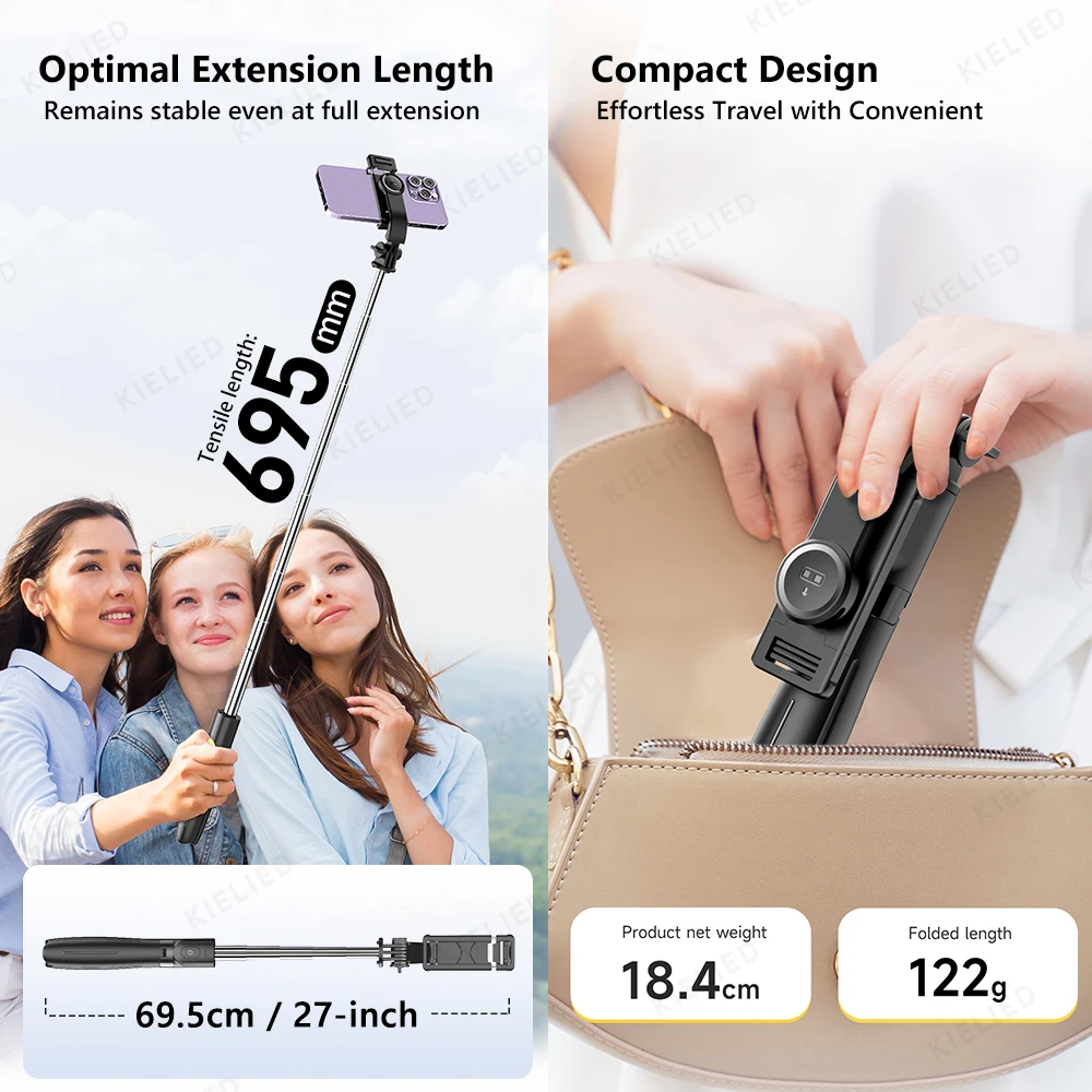 Selfie Stick Tripod for Cell Phone, Detachable Mobile Stand, Monopod with Wireless Remote for iPhone Android Huawei Xiaomi