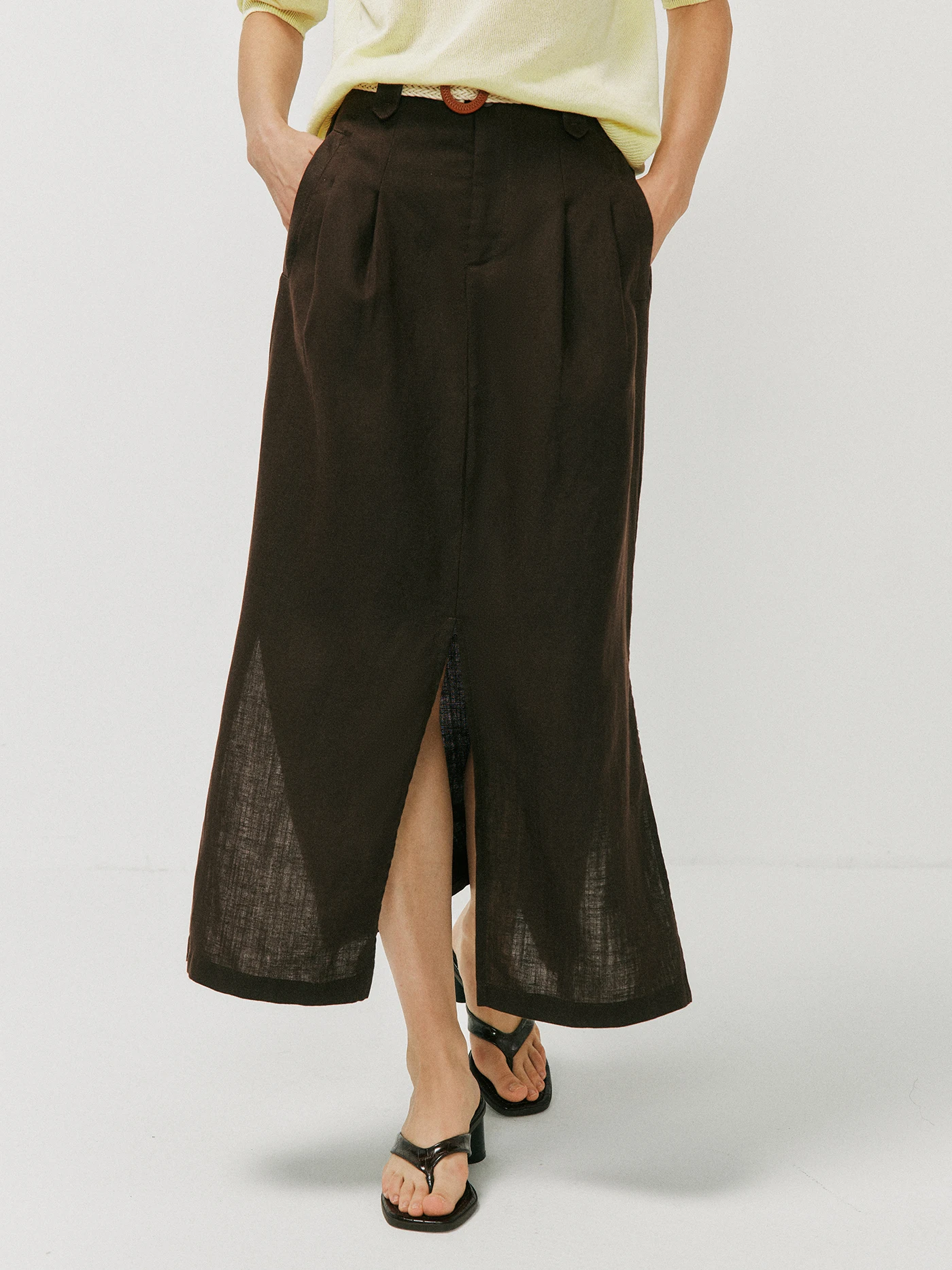 Linen Blend Asymmetrical Hem Straight Cut Midi Skirt Breathable Comfortable Ladies' Skirt Versatile for Commuting And Casual ...