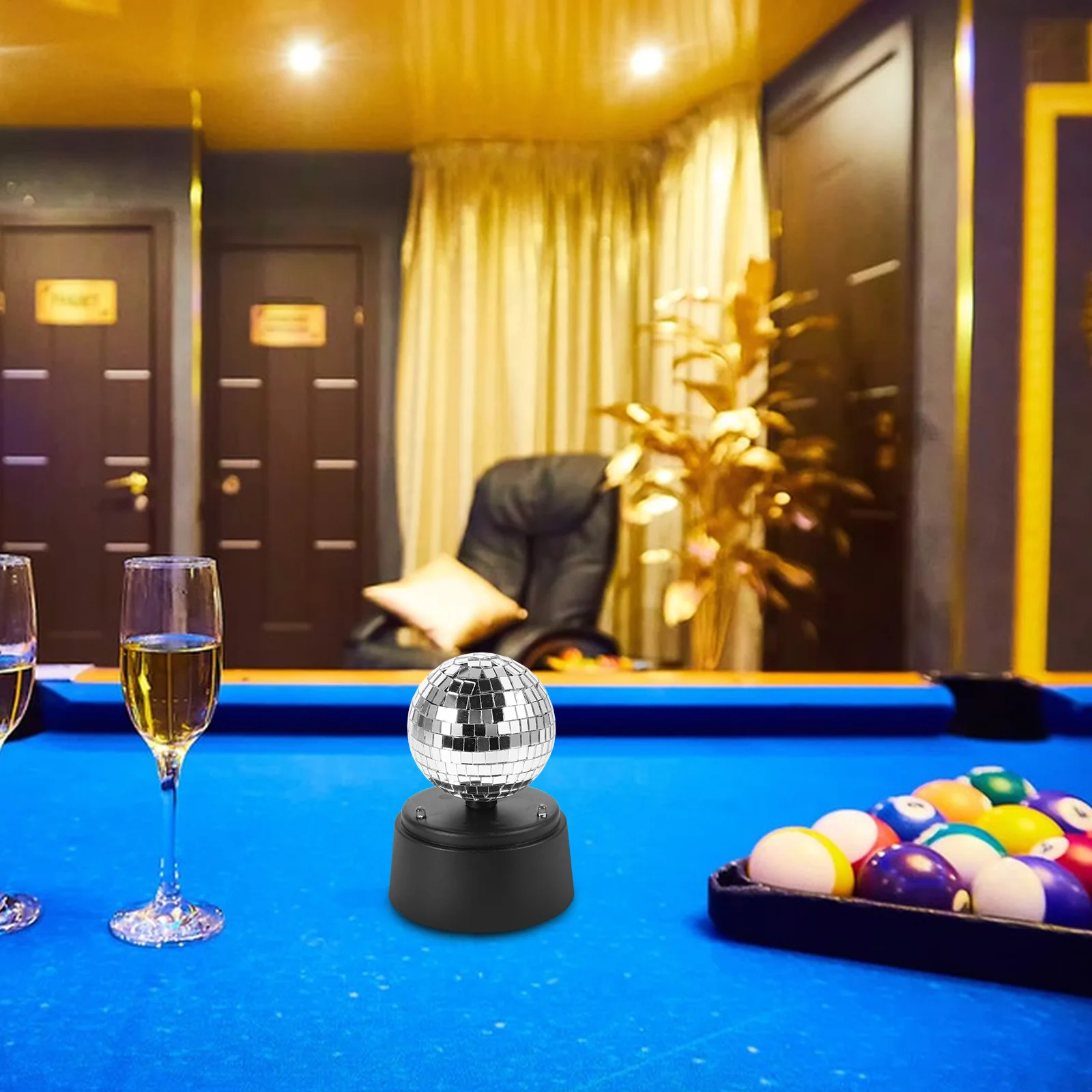 

Table Lamp Glass Mirror Surface Strobe Light Portable Operated LED Rotating Ball Suitable for Ktv Bar Party