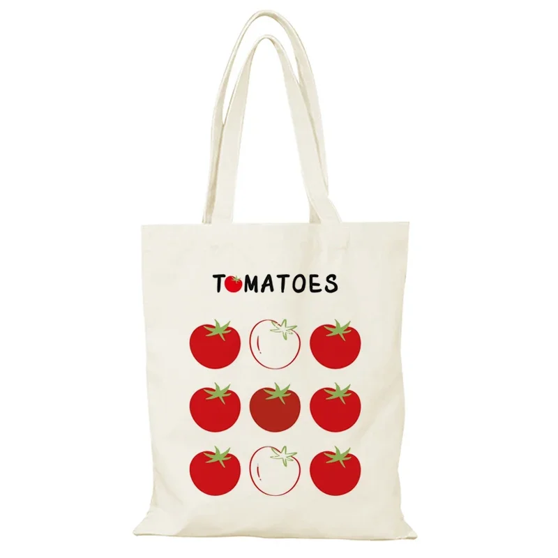

Tomato Canvas Bag Cute Kitten Tomato Canvas Bag Fruits and Vegetables Hand Shoulder Bag Large Capacity Simple Fashion