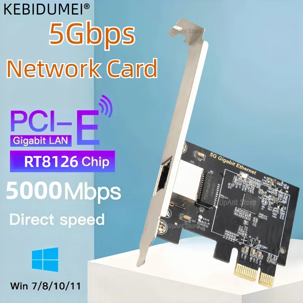 5G PCIe To RJ45 Network Card RTL8126 Chip Gigabit Ethernet PCI Express Network Card 10/100/2500/5000Mbps 1Gbps/5Gbps For Desktop