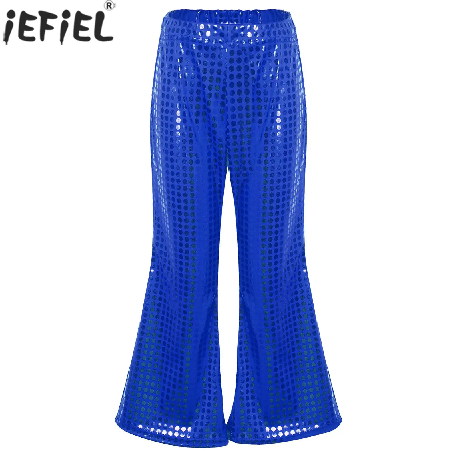 2-16Y Kids Hip Hop Street Jazz Dance Stage Performance Dancewear Fashion Shiny Sequin Flared Pants Trousers School Party Clothes