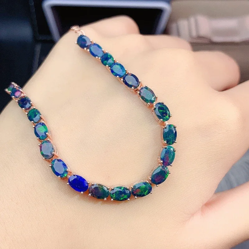 Faceted Natural Ethiopian Black Opal Bracelet 925 Sterling Silver Rainbow Fire Black Opal Bracelet Women Jewelry For Gift