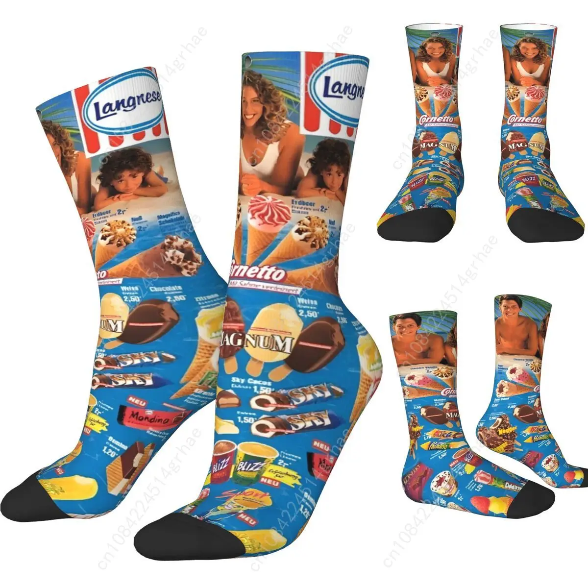 

Ice-Cream Print Stockings Custom Harajuku Socks Winter Non Slip Socks Men Outdoor Warm Soft Socks