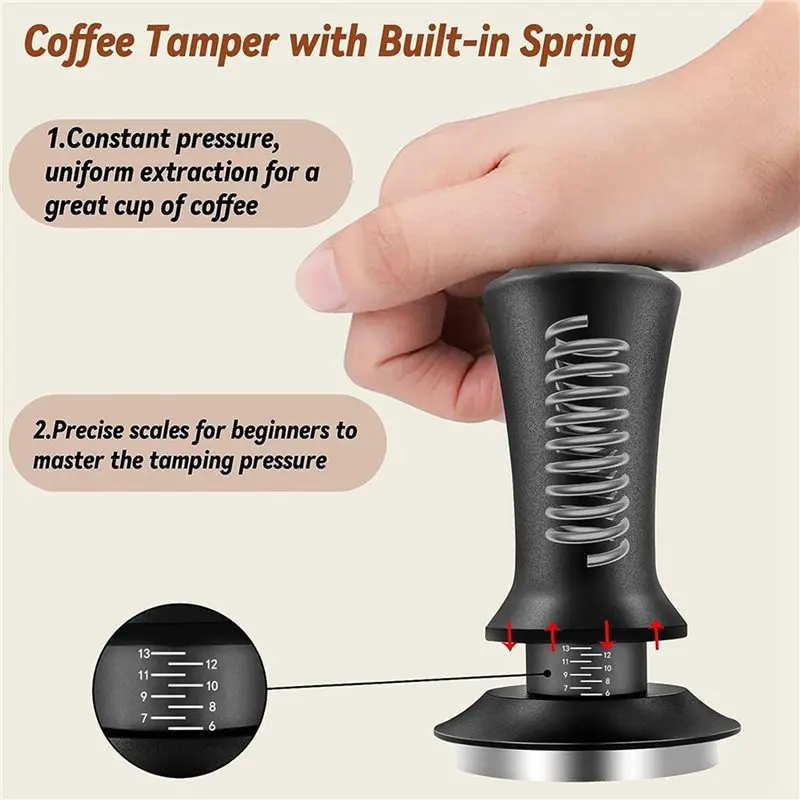 JHD 5X Coffee Espresso Tamper 51Mm With WDT Tool Calibrated Spring Loaded, With Silicone Mat, For Espresso Coffee Machine