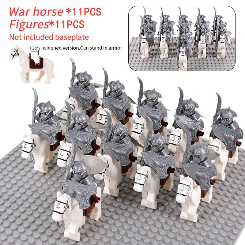 MOC Uruk-hai Orc Army Group Orcus Figures with Grey Wolf Mount Model Building Blocks LOTR Bricks Medieval Toys for Children gift