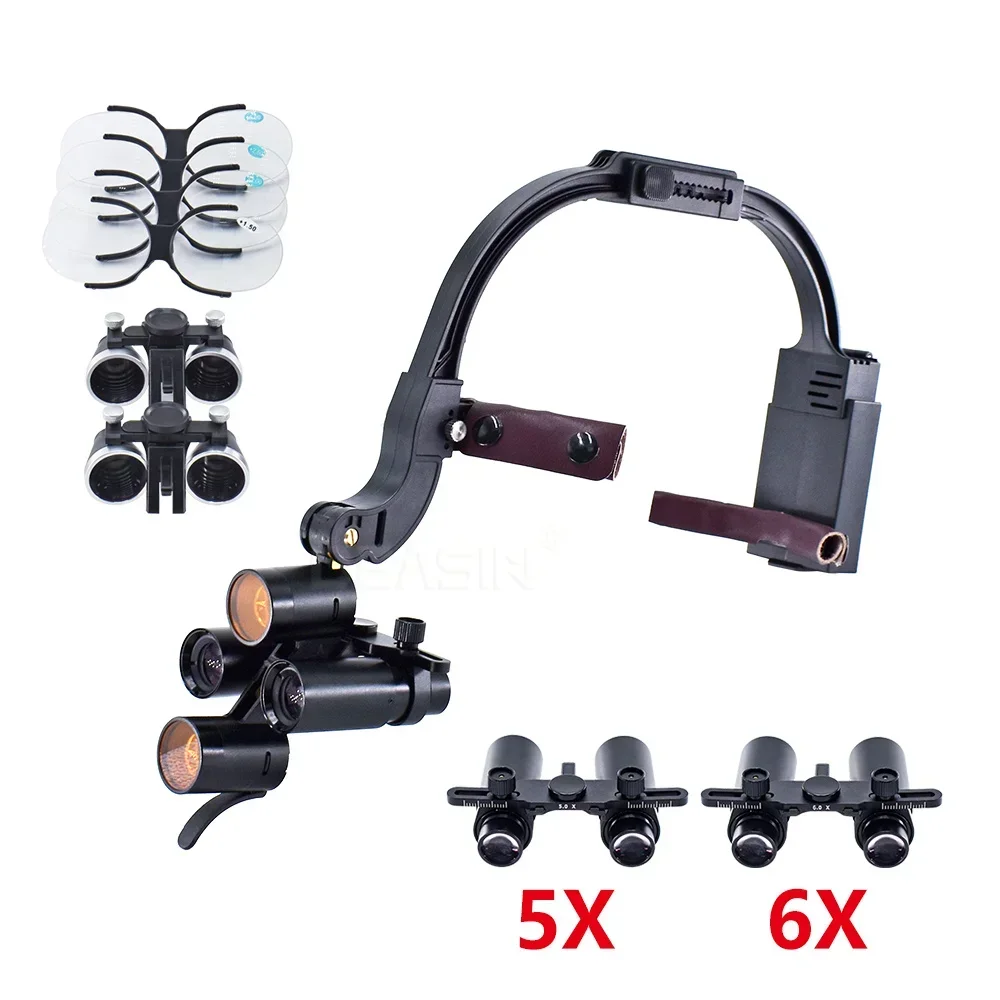 5X / 6X Kepler Loupes Headband Adjustable 5W Dentist Surgical Headlamp Binocular Dentistry Magnifier Head Wearing Headlight