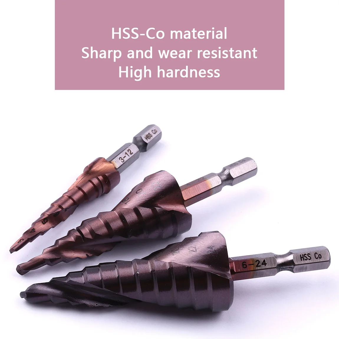 3pcs/set HSS CO Cobalt M35 Spiral Flute Step Drill Bit 1/4