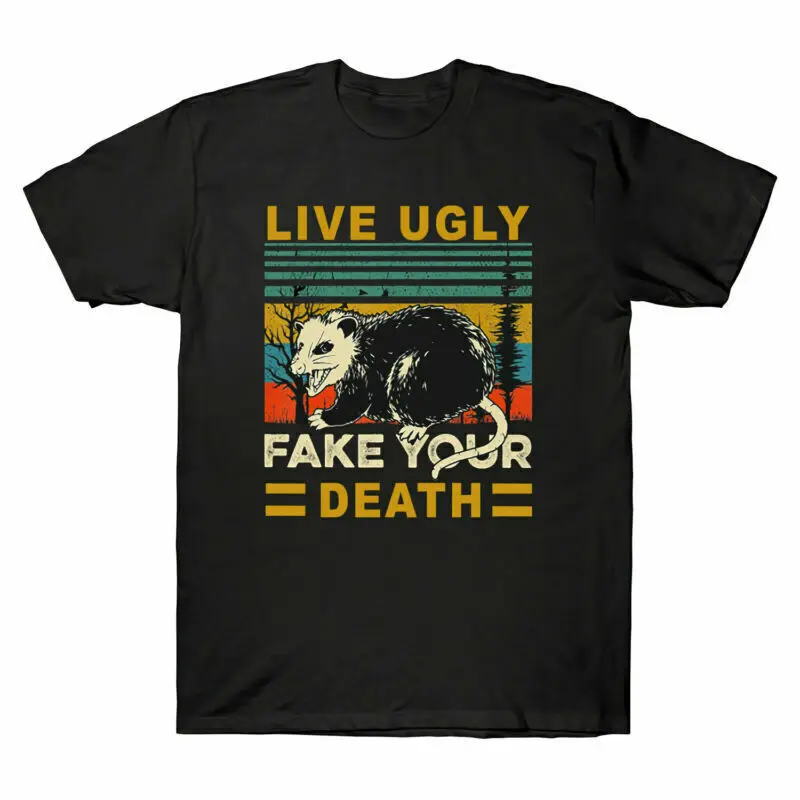 

Men's Live Ugly Fake Your Death T-Shirt Retro Vintage Short Sleeve Tee