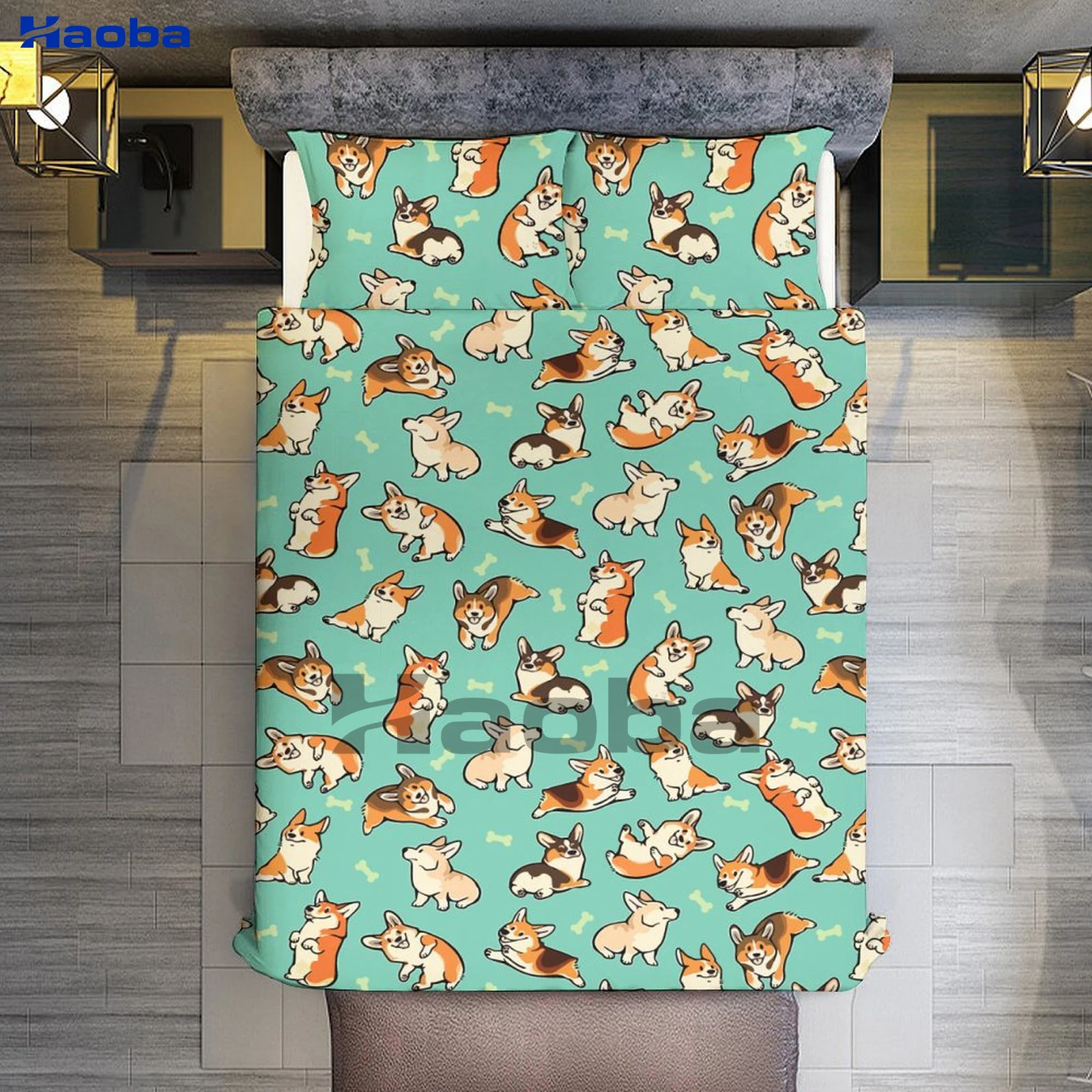 Cute Corgi Three Piece Bedding Set Children or Adults for Beds Quilt Covers Birthday Gifts for Women Men