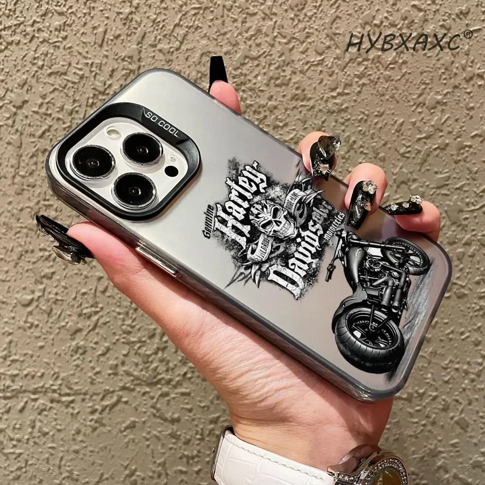 HYBXAXC Gothic H-harley Skull Motorcycle Design Phone Case Fashion Color Silver Case For IPhone Light weight Anti Scratch view 2