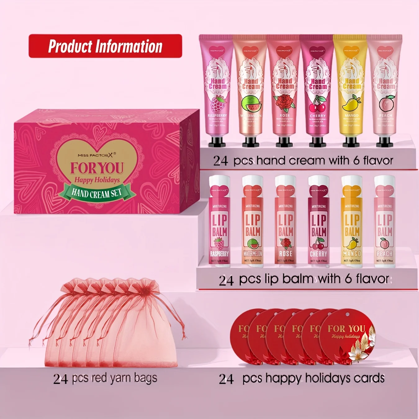 

24 Sets Gift Set, 6 Assorted Scents, Hand Cream And Lip Balm Kit, Deep Hydrating And Moisturizing