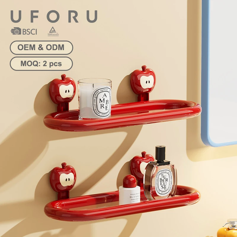 UFORU Cartoon-Apfel-Badezimmer-Aufbewahrungsregal Selbstklebendes Wandmontiertes Aufbewahrungsregal Geeignet für Badezimmer- und Küchenartikel