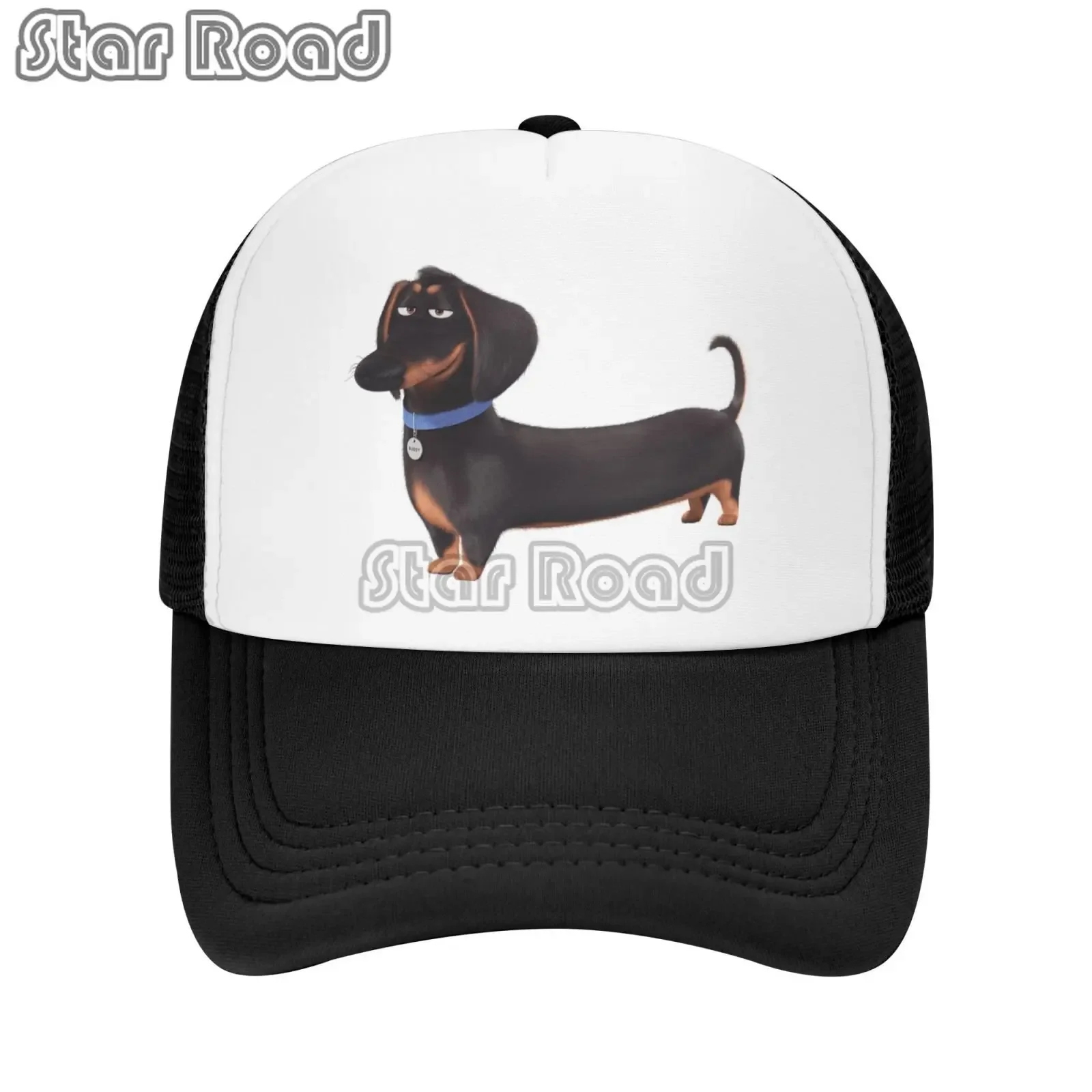 

Cartoon Wiener Dachshund Mesh Cap Custom Adjustable Unisex Badger Sausage Wiener Dog Dad Hat Hip Hop Snapback Cap Trucker Hat