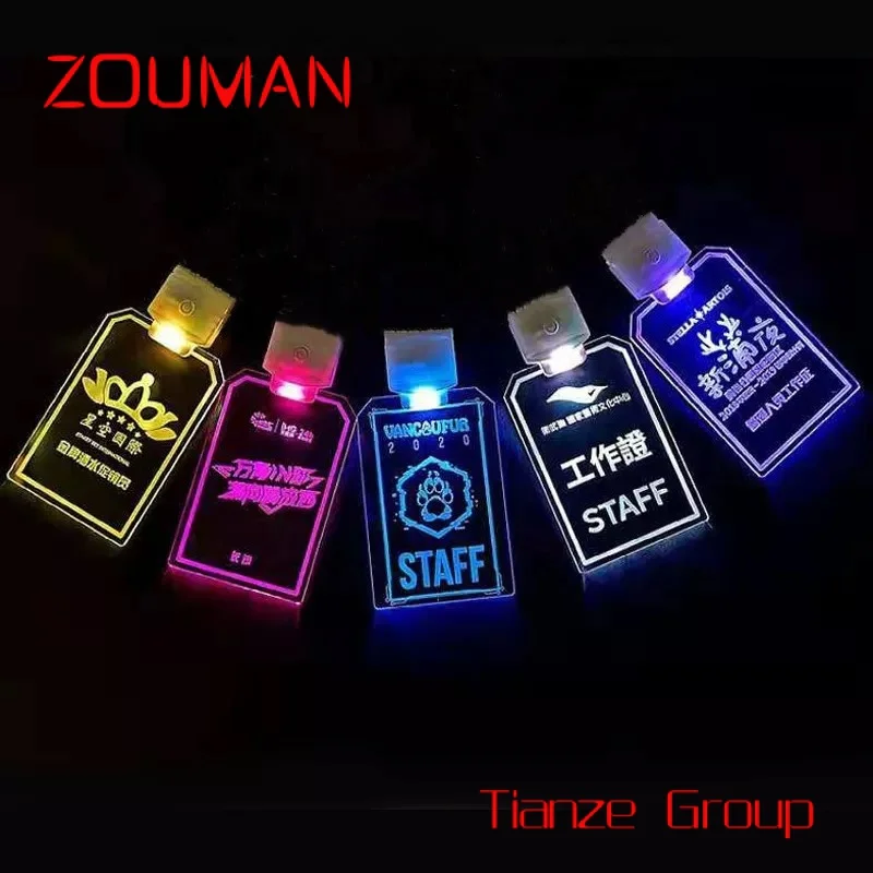 Custom , 2022 Acrylic Badge Lanyards Flashing ID Badge Up Reusable Led Car Door Light For Saab Customize Your Own Logo Polyester