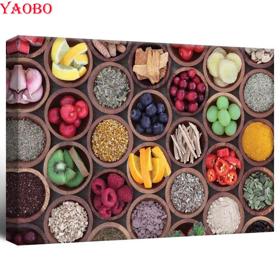 DIY 5D Cross Stitch Embroidery Diamond Painting Fruit Snack Pictures Mosaic Kitchen decor Food Poster For Living Room Decor