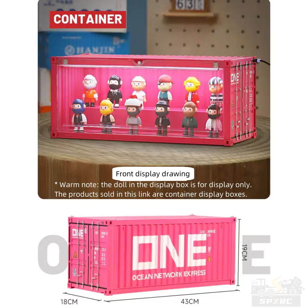 Simulação Transporte Container 20ft 1:14 Grande Caminhão Toy Modelo De Carro Com Led Luz Transparente Show Caso Pop-Mart Toy Figura Boneca