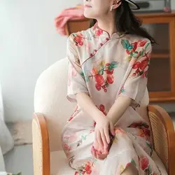 2024 nuevo vestido cheongsam tradicional de estilo chino vestido qipao vintage vestido cómodo de lino de algodón floral de estilo oriental