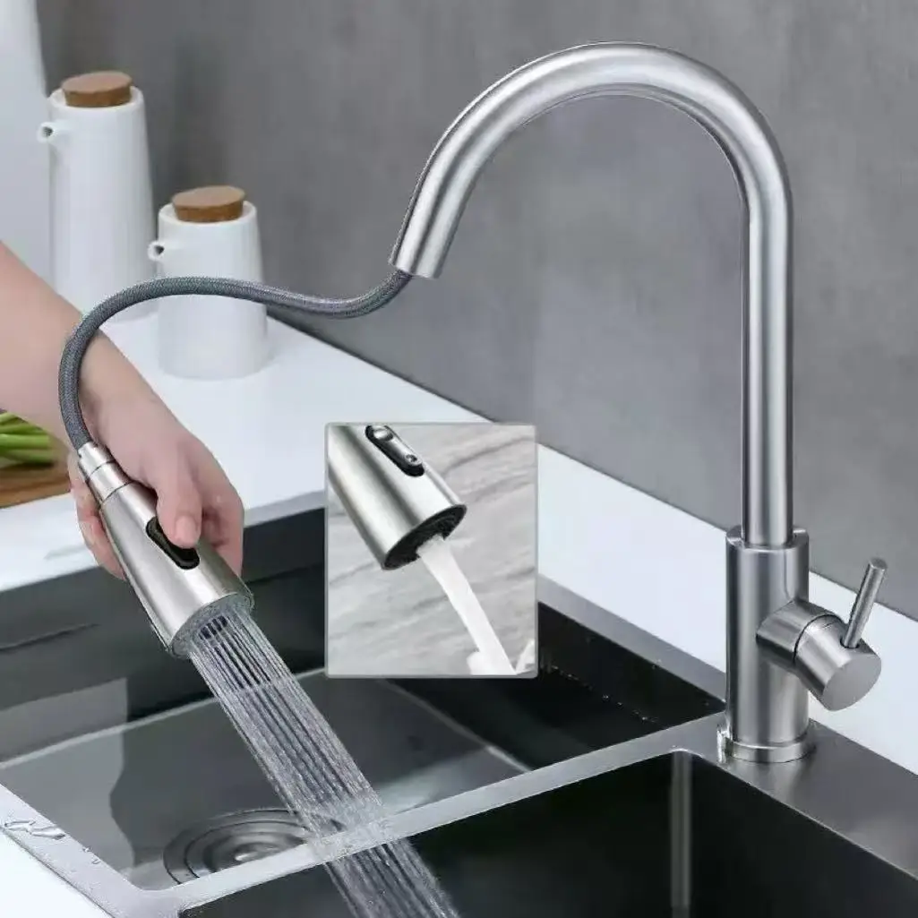 Edelstahl-Küchenarmatur Einloch-Ausziehbrause Küchenspülbecken-Mischbatterie mit 360° drehbarem Reinigungsauslauf – Detail 3