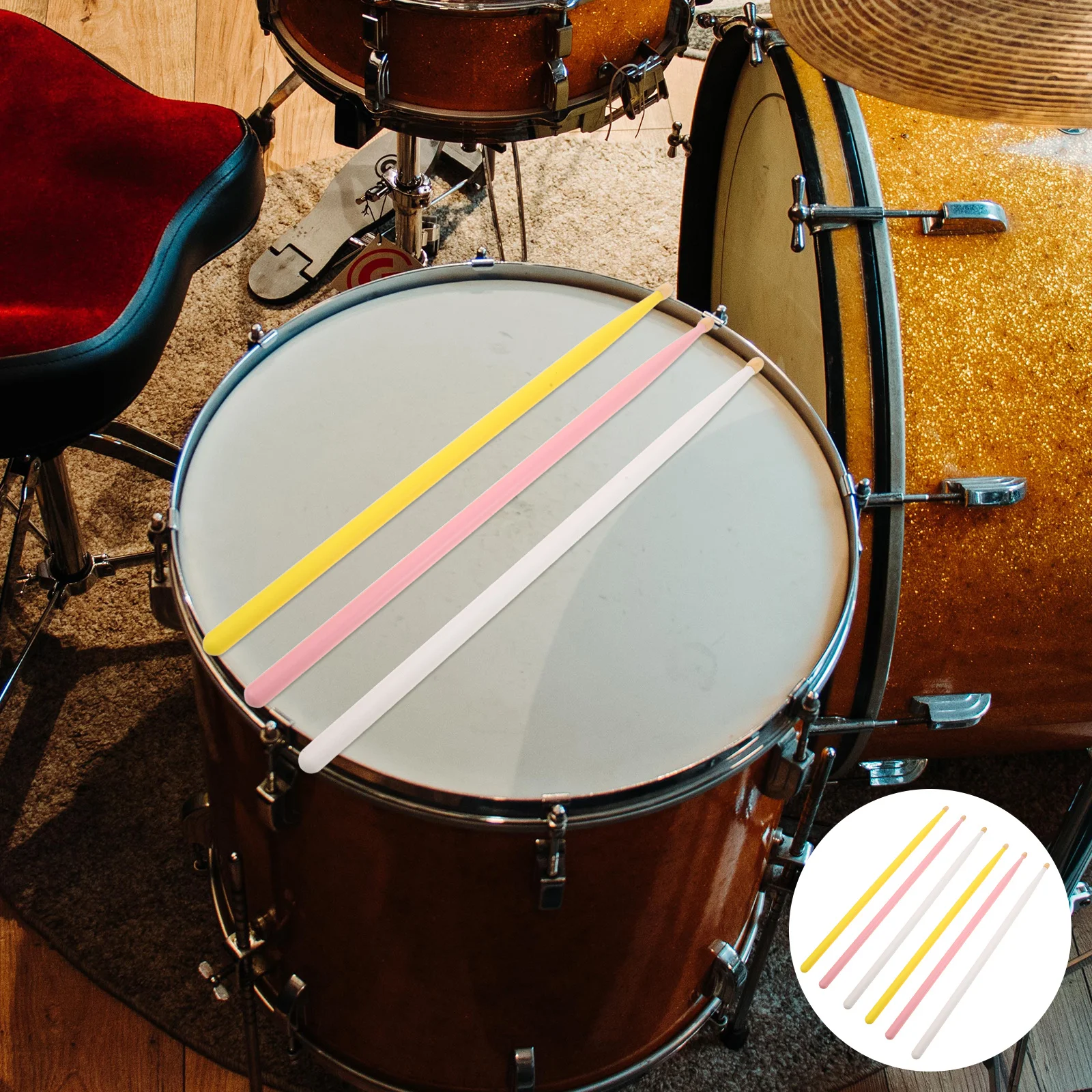 مجموعة 3 أزواج من أعواد القيقب 5a وردي أبيض أصفر أعواد خشبية ملونة للمبتدئين في العروض الاحترافية