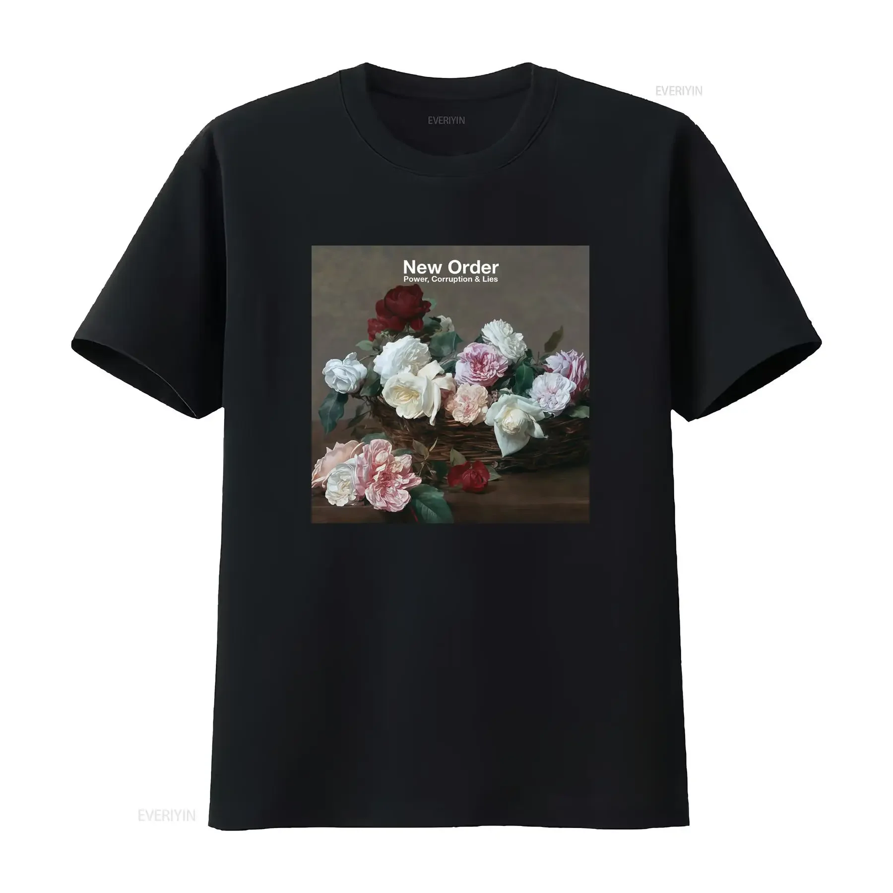 New Order Band T Shirt Bernard Sumner Stephen Morris Power Corruption Lies Floral Basket Design vintage Washed homme Stylish