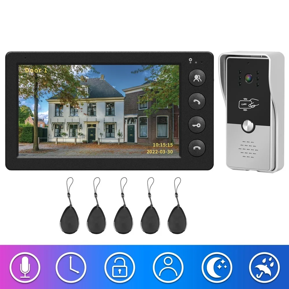 Go! Wired Video Intercom for Home Outdoor Door Phone with Screen 7 Inch Monitor Street Doorbell RFID Call Panel Open Electric