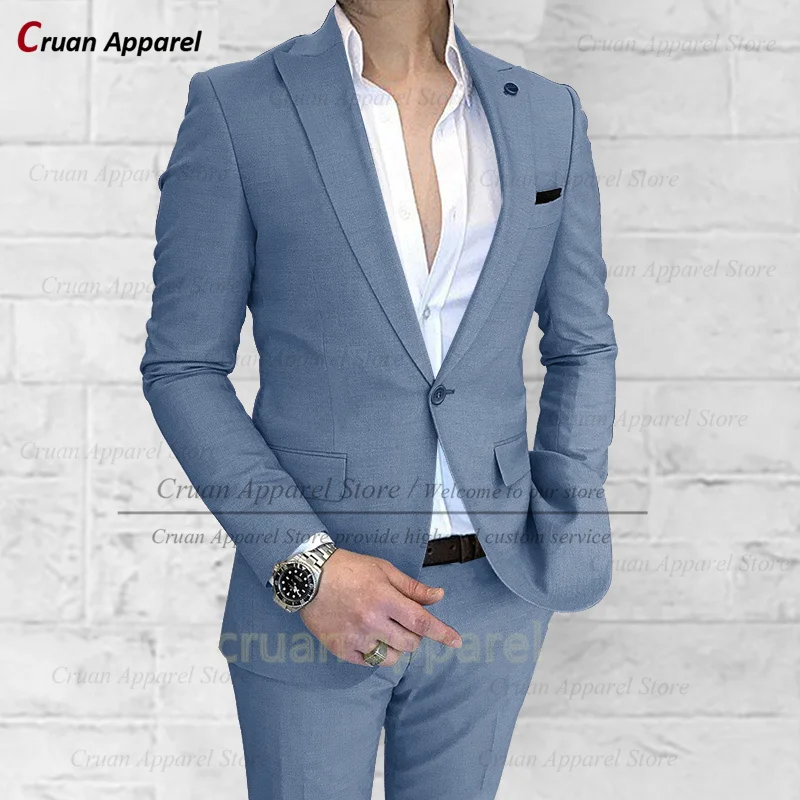 Wedding Party Suit Set For Men Evening Dinner Fashion Peaked Lapel Jacket Classic Party Male One Buttons Blazer Pants 2 Pieces