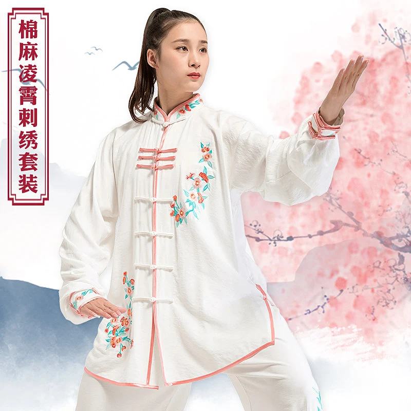 Women's Tai Chi Suit Spring/Autumn Linen Cotton Embroidered Martial Arts Training & Performance Wear Chinese Style Uniform