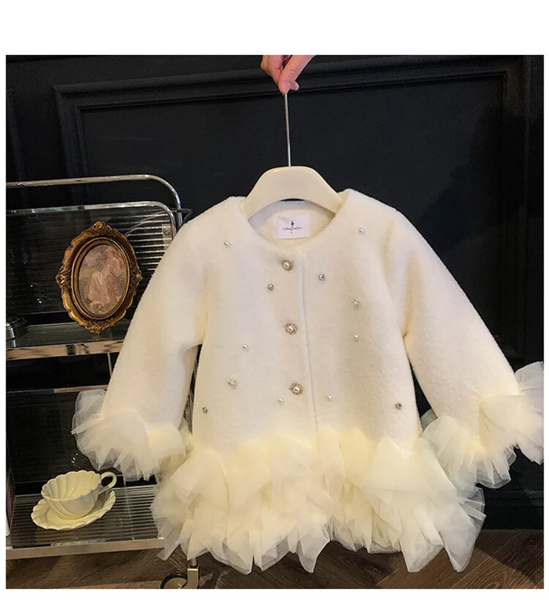 Kids Girls Jacket Coat Outwear 2024 Sweet Faux Fur Warm Plus Velvet Thicken Winter Woolen Coat Outdoor Fleece Children's Clothes