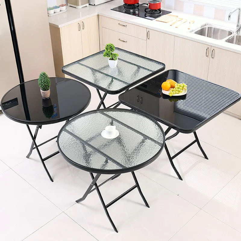 

Folding table dining table household dining dormitory small milk tea shop small coffee balcony simple tempered glass