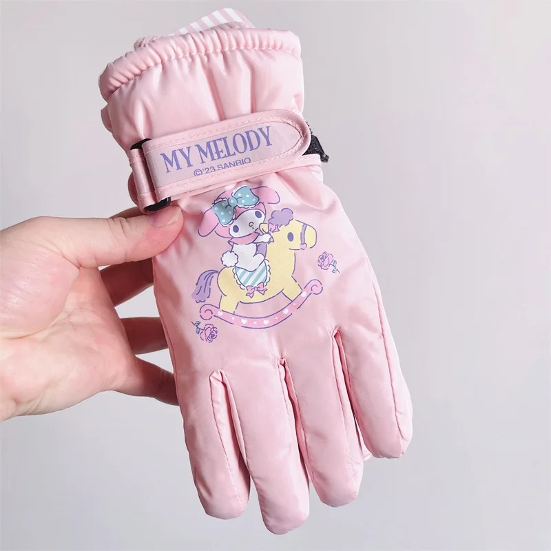 Kawaii Sanrio Cartoon Children Gloves Cute Kuromi Pochacco My Melody Autumn Winter Padded Warm Ski Gloves Girls Christmas Gifts