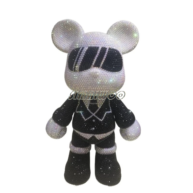 

New Customized Black Suit Bear Statue DIY Animal Toy Handmade Bling-bling Shiny Craft Mosaic Rhinestone Home Decorative