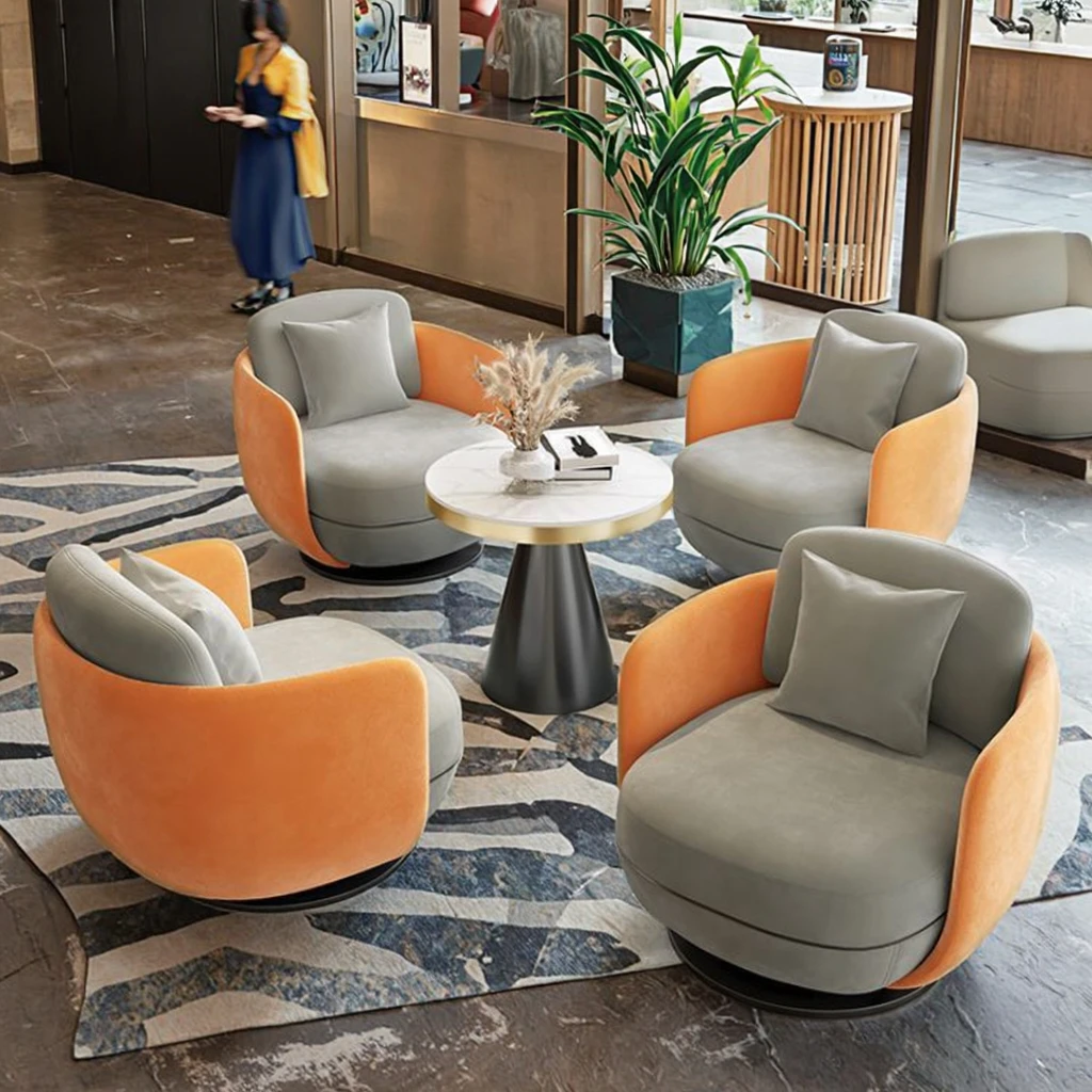Italian Light Luxury Velvet Sofa Chair Living Room Hotel Lobby Business Negotiation Revolving Swivel Leisure Single Sofa