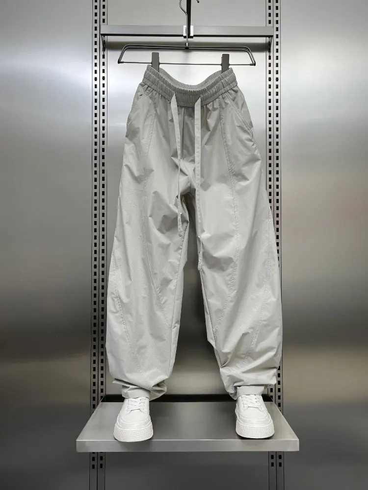 メンズ夏快適な通気性冷感カジュアルパンツストレートレッグルーズフィット作業服ズボントレンディなハーランパンツ