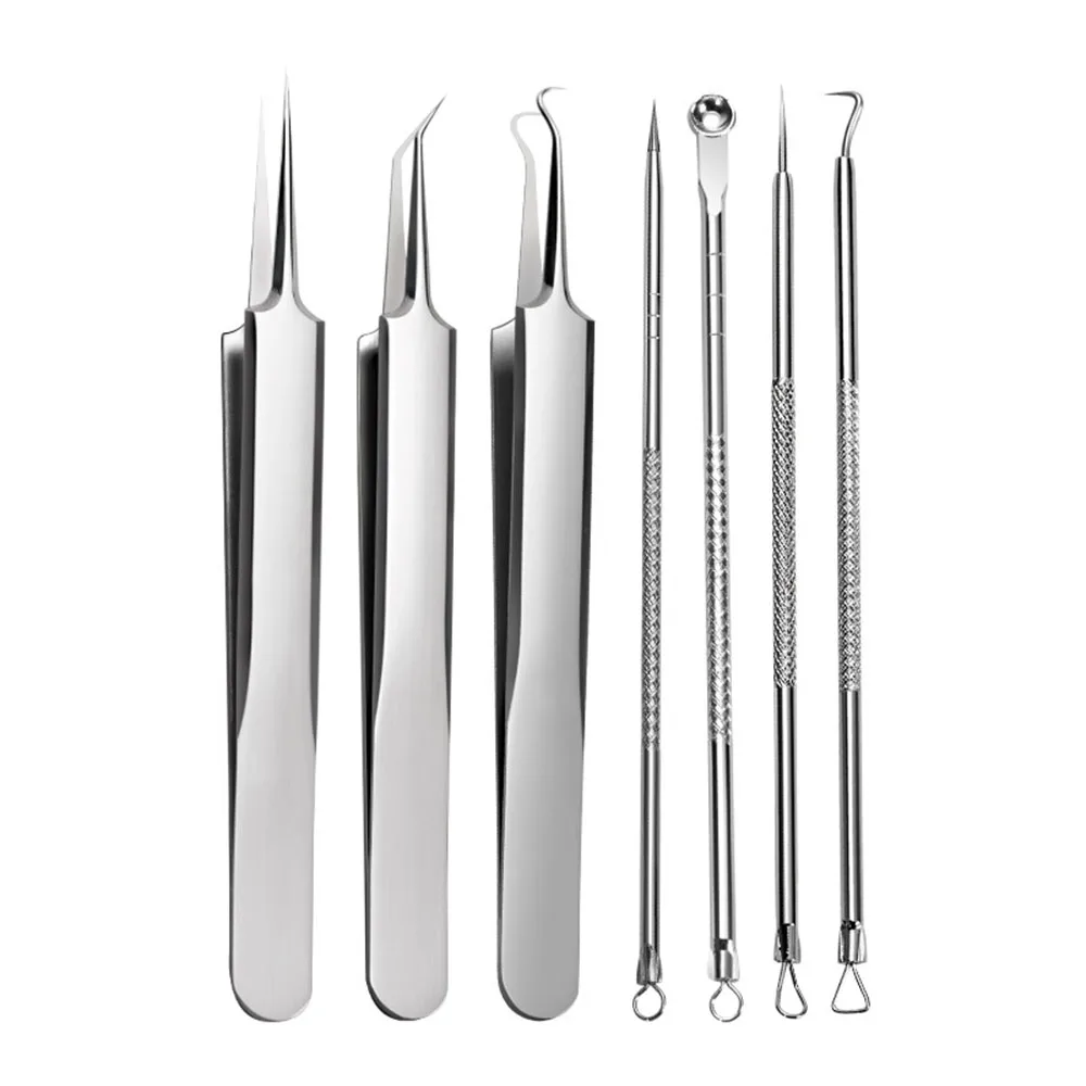 7pcs/Set Ultra-Fine Acnes Blackhead Removal Tweezers Kit Beauty Salon Pimples Needles Deep Cleaner Clip Face Skin Care Tool