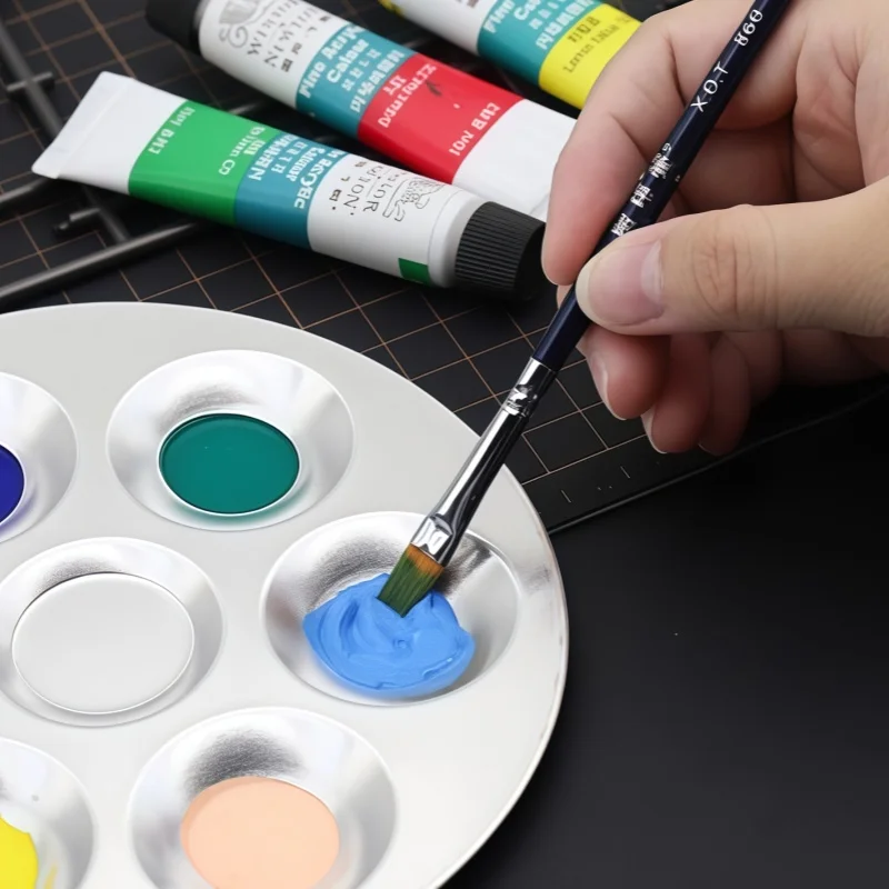 

Круглая алюминиевая цветная палитра, акриловая палитра для смешивания акварелью и гуаши, глиняная керамика, цветная глазурь, пигментный поднос для рисования,