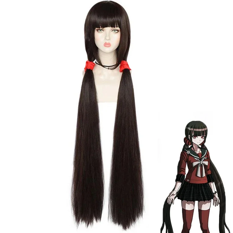 80cm-100cm Harukawa Maki Game Danganronpa V3 Costume Black Long Straight Play Cosplay Wigs Halloween Costumes Hair Wig