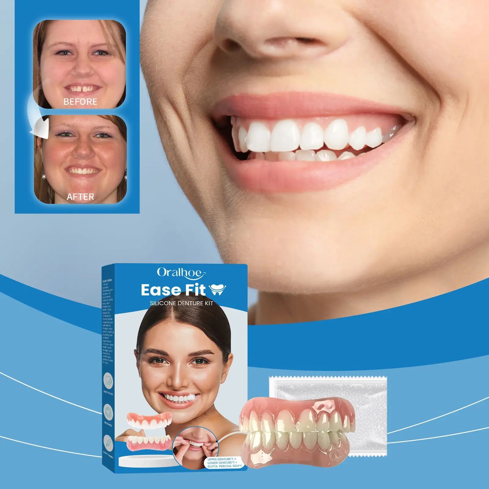 False Teeth Beauty Kits Perfect Laugh Veneers Fake Tooth Seamless Denture Oral Hygiene Care Whitening Teeth Simulation Braces