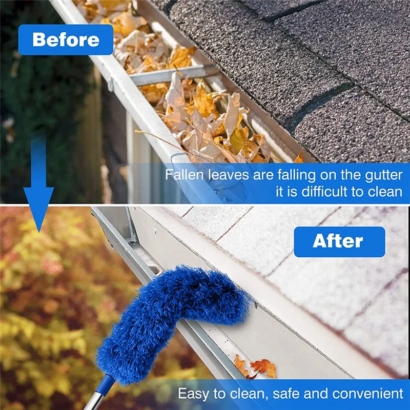 Gutter Cleaning Brush Roofing Tool with Telescopic Extendable Pole 8.2Ft Guard Cleaner Tool Easy Remove Leave, blue