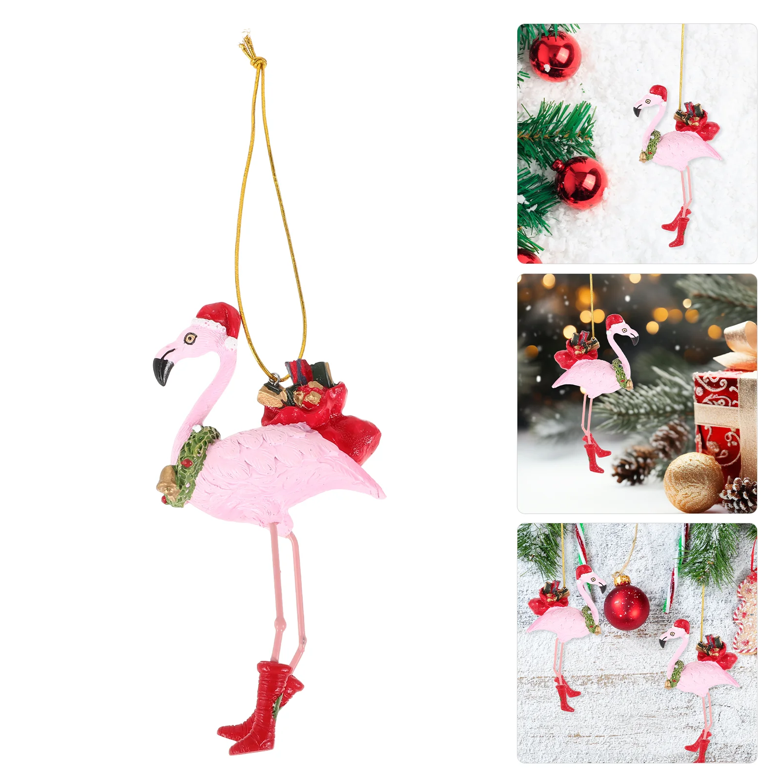 

Flamingo Pendant Christmas Santa Hanging Xmas Tree Rural Party Decorations Resin Ornament