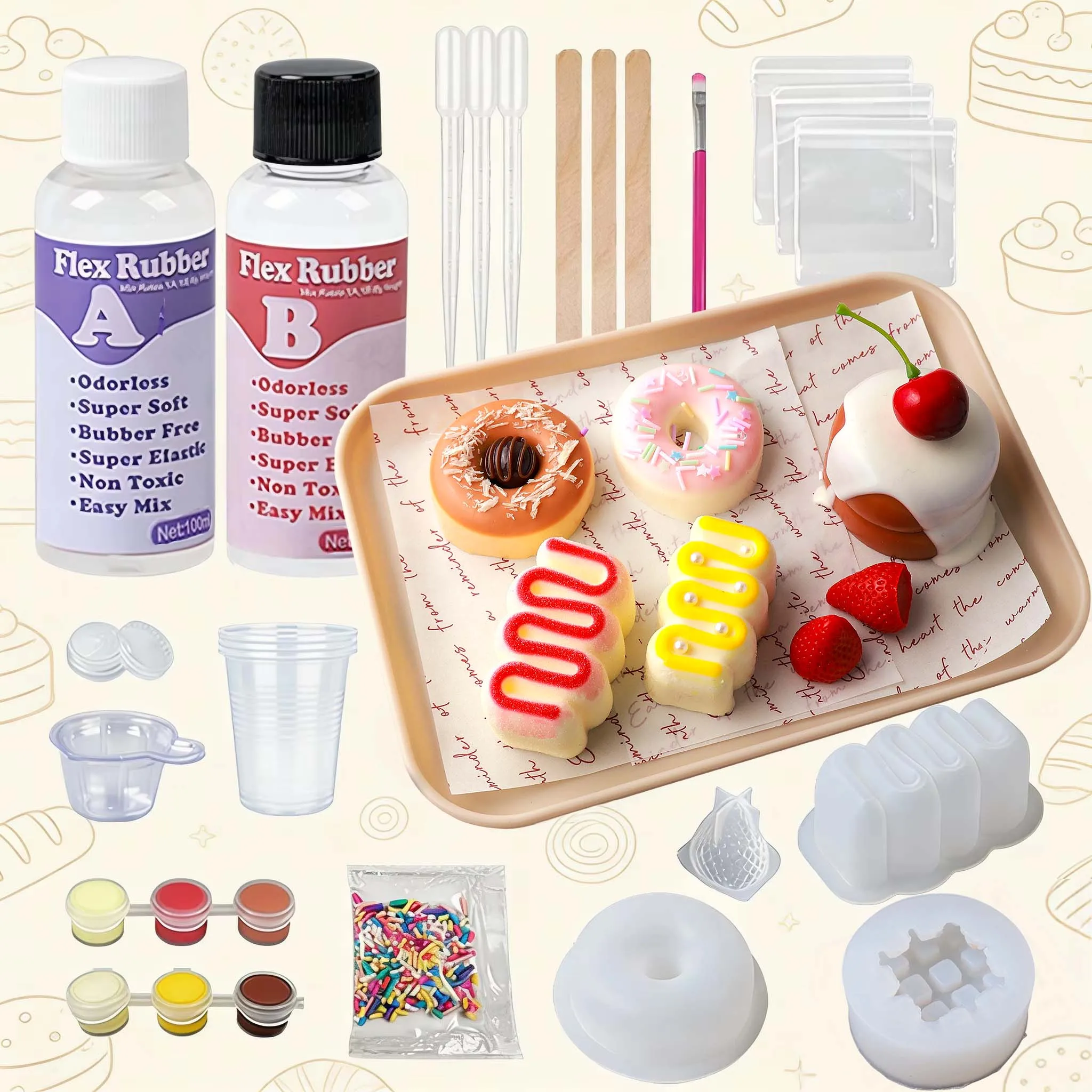 Kit de Fabricação de Squishies Taba de 100ML, Brinquedos Sensoriais DIY de Borracha Flexível para Crianças e Adultos